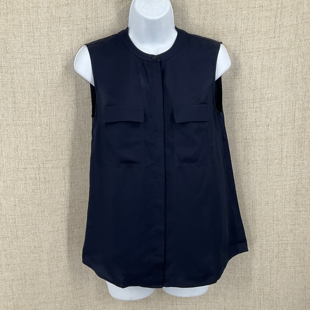 Boden‎ Blouse Women 4 Navy Blue Silk Blend Sleeveless Minimalist Classic